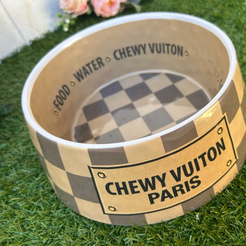 Haute Diggity Doy BARK, LOVE, PLAY! Checker Chewy Vuiton Bowl - Large NEW